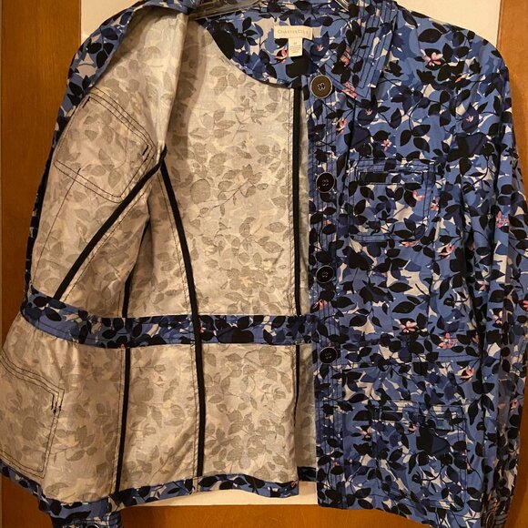 Charter Club Jacket Women Medium Blue Floral Collared Button Up Long Sleeve - Picture 3 of 4